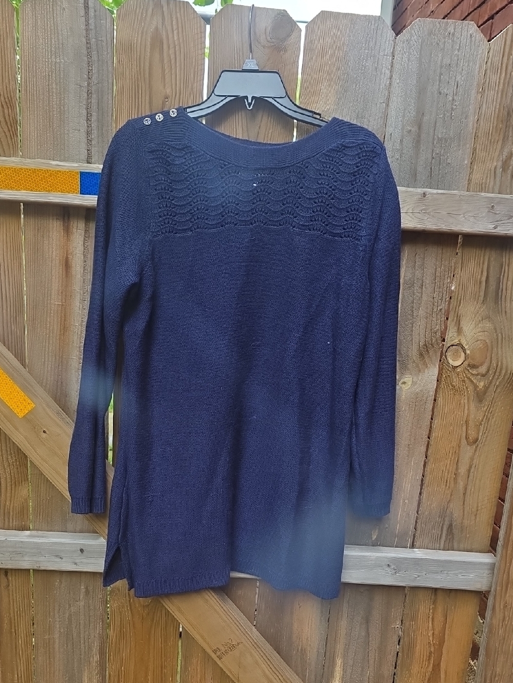 croft & barrow Navy Crewneck Knit Sweater with Button Shoulder